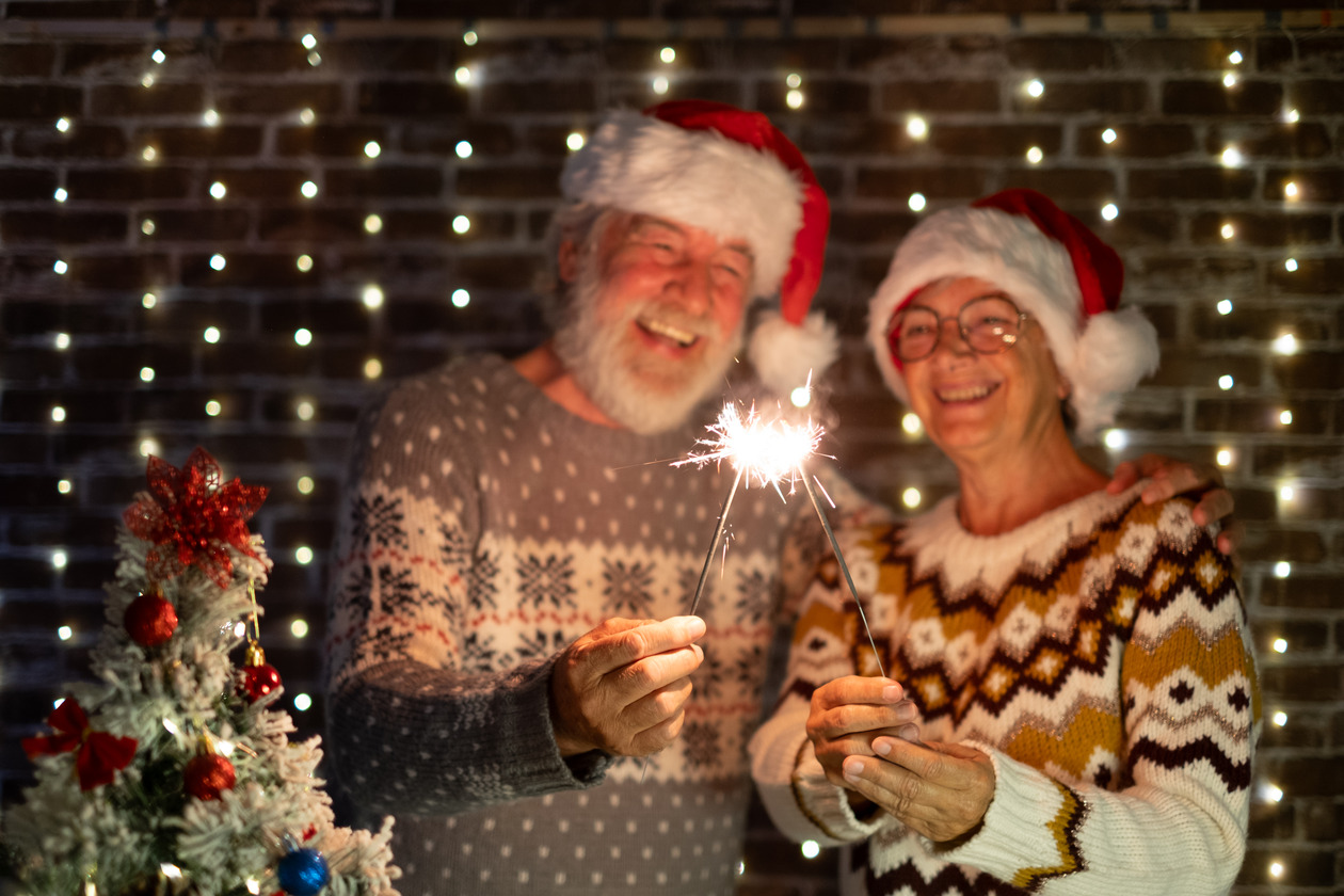Happy Christmas Couple in Christmas Village Open House Event